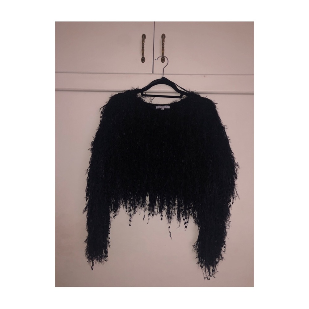 FAVLUX Black Textured Fringe Crew Neck Sweater